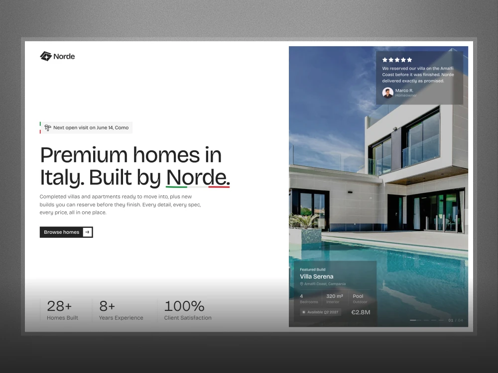 Norde home builder website concept